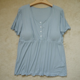 短袖 夏季 前开叉有棉垫家居服打底衫 女装 睡衣莫代尔 上衣哺乳T恤衫
