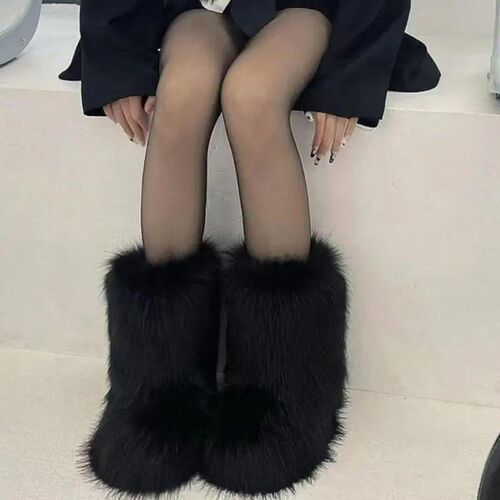 Winter Shoe Womens Winter Fluffy Faux Fox Fur Boots Woman P