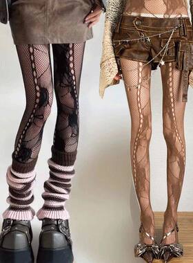 Y2K Floral Jacquard Sexy Stockings Women Gothic Punk Black F