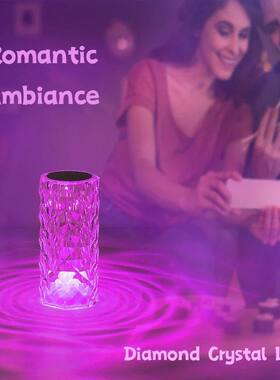 3/16 Colour LED Crystal Table Lamp Rechargeable Touch Rose R