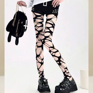 for Women Edgy Ripped Punk Tights Disressed Stocki Fishnet