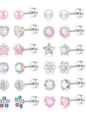 Pairs Stainless Steel Earrings Sets Hypoallergenic Screw