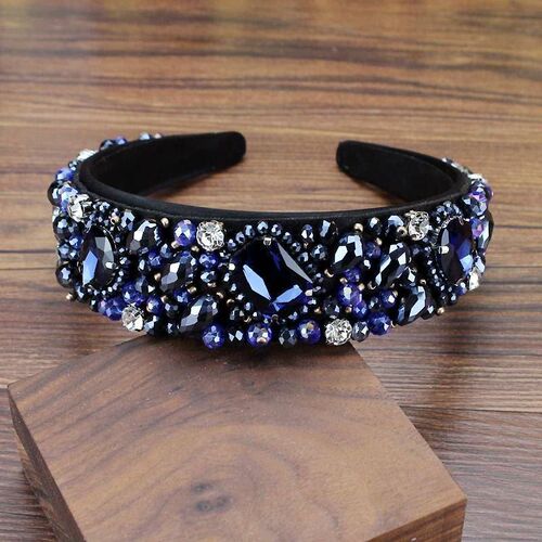Handmade Vintage Navy Crystal Beaded Wedding Headpiece Rhine