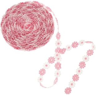 Lace Trim Daisy Pink Embroidered Ribbon White Yards