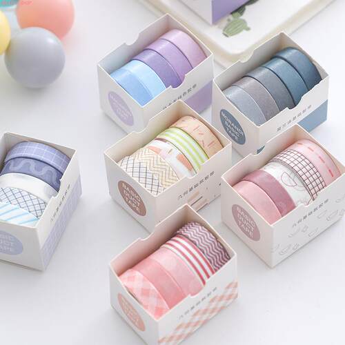 5Rolls/box Solid Color Washi Tape Set Decorative Masking Tap