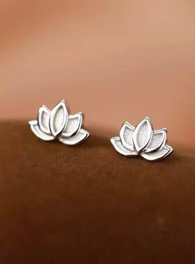 Sterling Silver Lotus Flower Small Stud Earrings For Women