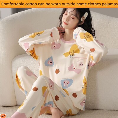 Pajamas womens cotton suit outside wear home clothes睡衣女