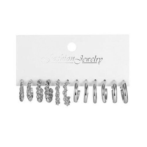 metal Earring Set Women金属耳圈方形耳环耳环套装组合 Earrings