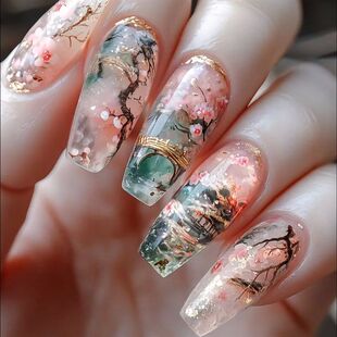 24pcs Medium set nails long Swan fake flowers summe for fish