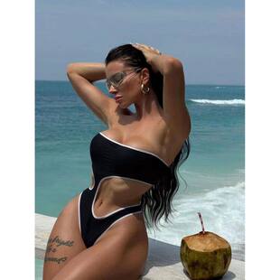 Asymmetric Bandeau Cut Out One Piece Swimsuit Women Swimwear