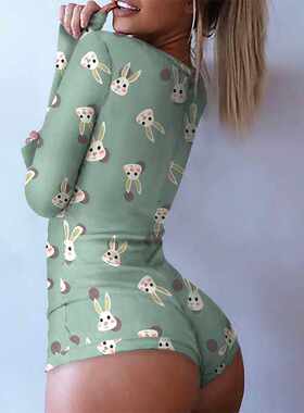Rabbit V-neck Cute Long Sleeve Bodycon Bodysuit for Women 20