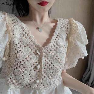 Floral Hollow Popular Women Chic Sweet Design Blouses Out