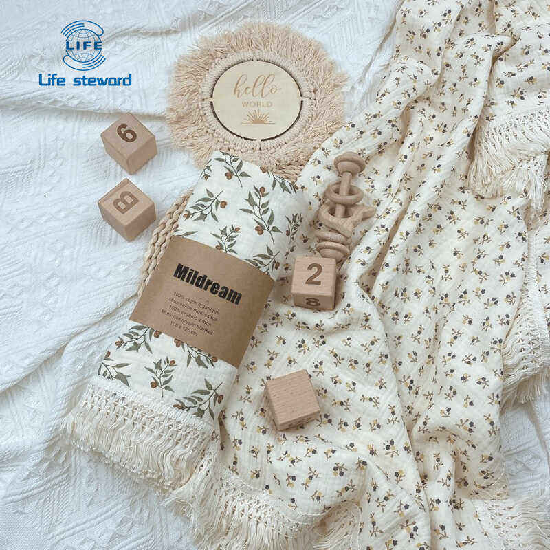流苏毯包巾被Cotton Muslin Swaddle Blankets for Baby Tassel