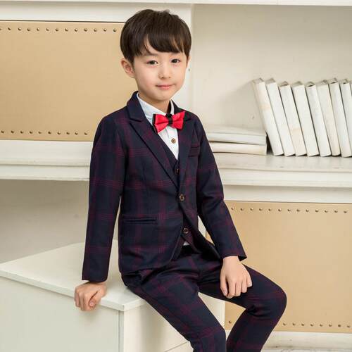 New boys plaid small suit plus velvet warm childrens suit