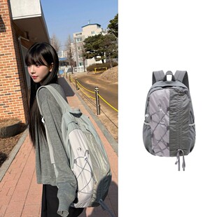 韩国代购 waikei 正品直邮 aespa柳智敏同款大容量拼接拉链双肩包