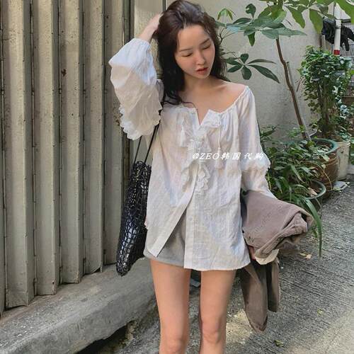 Maybebaby韩国代购花边雪纺衫