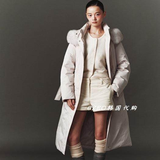 限时特价 韩国代购 Mind Bridge 狐狸毛领RDS休闲腰带中长羽绒服