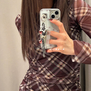 韩国代购 正品直邮 金属梳子星形钥匙扣手机挂件包挂链 小众ins风