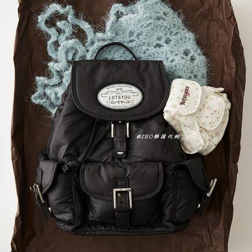 韩国代购LOTSYOU抽绳复古双肩包