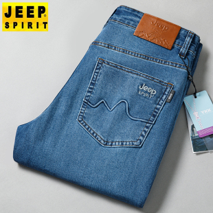 子春夏薄款 JEEP吉普男士 弹力长裤 宽松怀旧复古港风蓝色男裤 牛仔裤