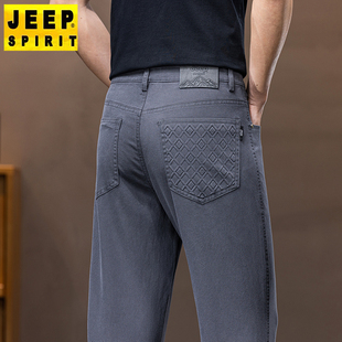 长裤 JEEP吉普休闲裤 直筒宽松商务高端弹力爸爸灰色男式 薄款 男夏季