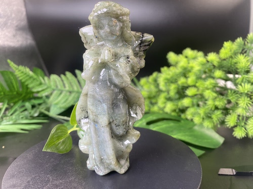 天然水晶原石摆件钻石型水晶塔红绿色矿石把玩件天使