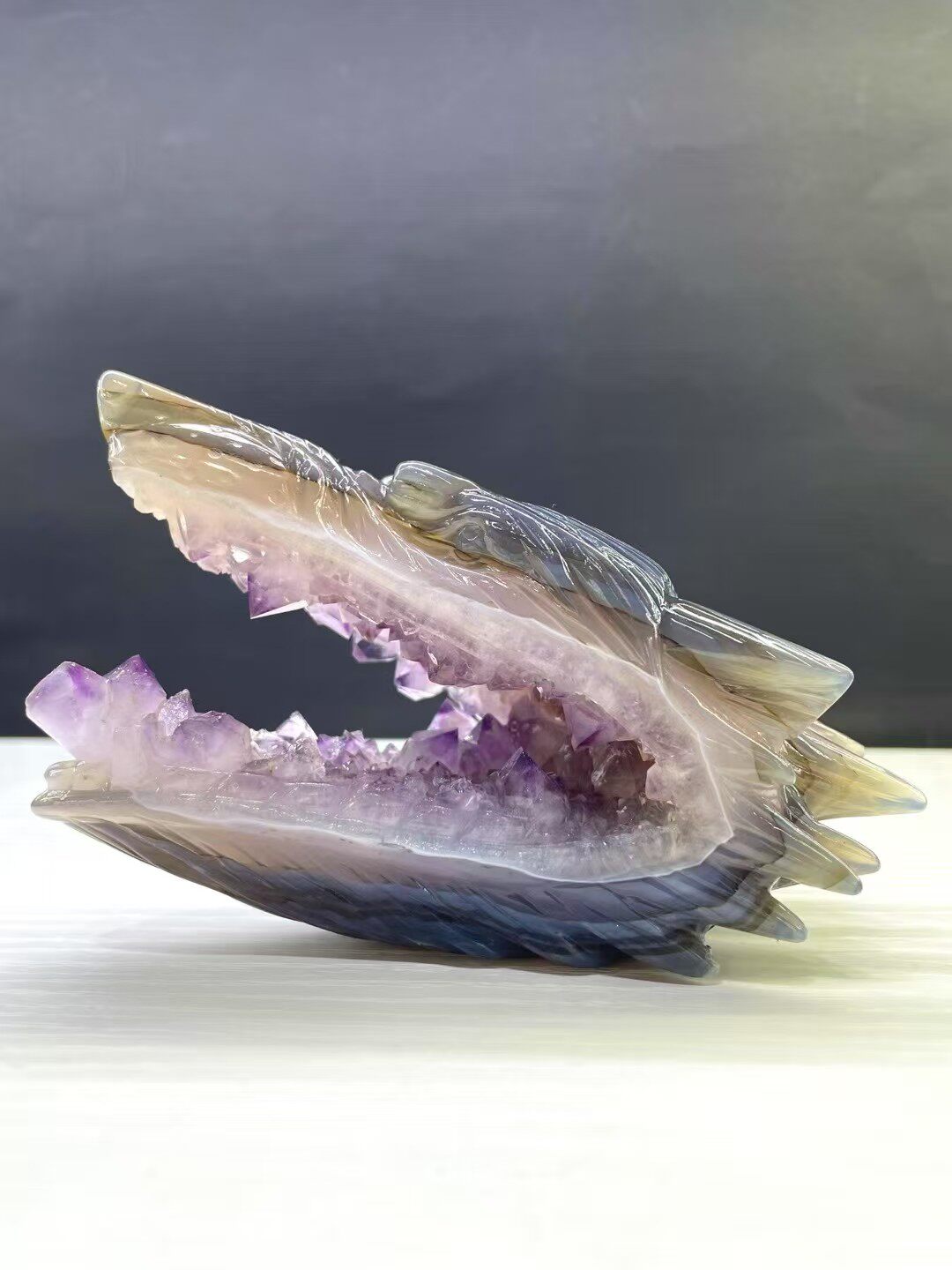 天然水晶原石打磨工艺品家居装饰摆件紫水晶玛瑙雕刻狼头摆件礼物