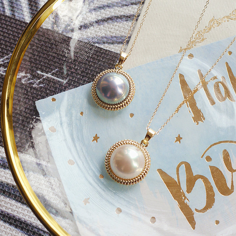 14k包金麻花边仿马贝吊坠宫廷复古炫彩大珍珠简约项链女妈妈礼物