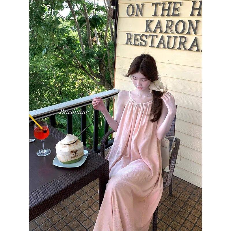 三亚海南旅行法式吊带连衣裙女夏季新款高级感精致气质显瘦A字裙