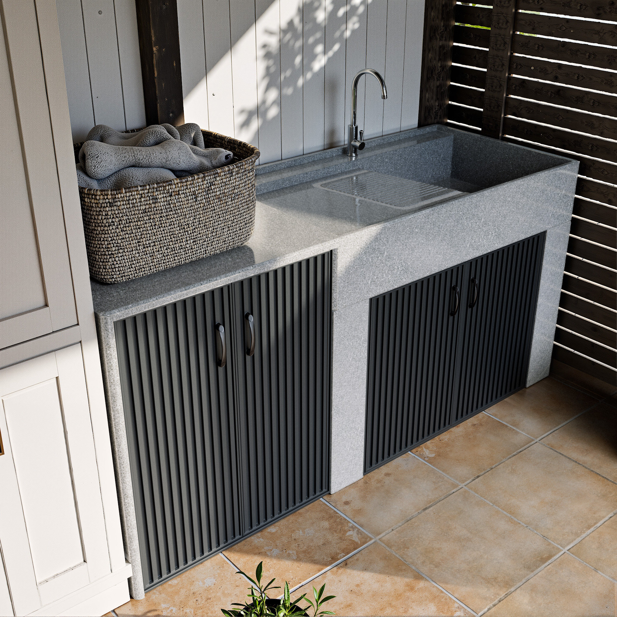 全新设计天然花岗岩洗衣池室内阳台家用洗衣机一体户外庭院洗衣柜