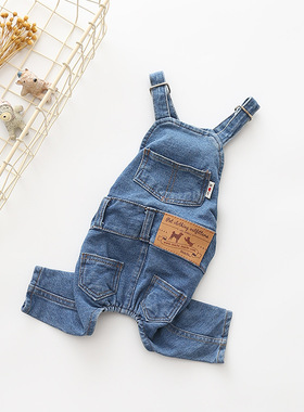 春秋款宠物背带裤狗狗背带裤百搭牛仔裤法斗巴哥泰迪狗狗衣服蓝色