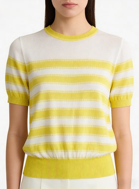 井美2026新款短袖圆领针织春夏季T恤女冰丝打底衫条纹洋气宽松衣