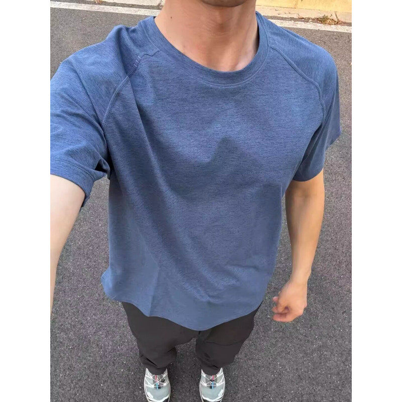 美式雾霾蓝色速干短袖男夏季冰丝凉感训练服户外骑行情侣半袖上衣