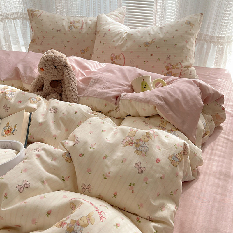 海门区静月庭纺织品厂开学毕业季心可爱印花全棉四件套纯棉床单