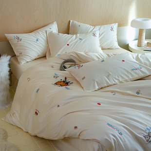 通州区雅佰庭纺织品厂A类ins卡通可爱100s长绒棉全棉四件套可裸睡