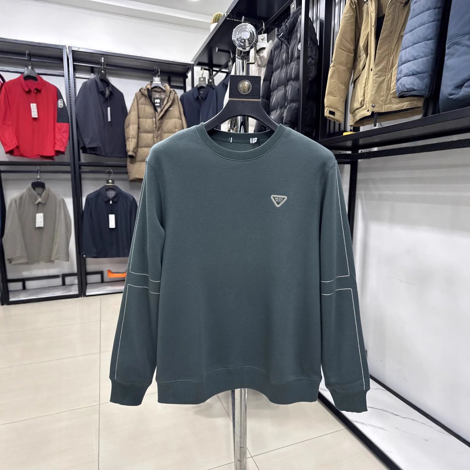 【H家】加绒加厚！秋冬圆领长袖卫衣纯色休闲保暖打底衫4Y224A