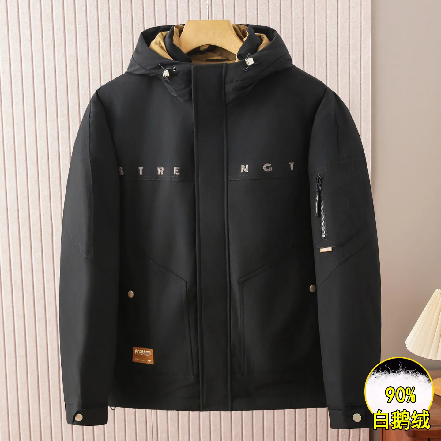 90白鹅绒羽绒服男海撤柜换标冬季防风保暖休闲抽绳连帽外套4Y106