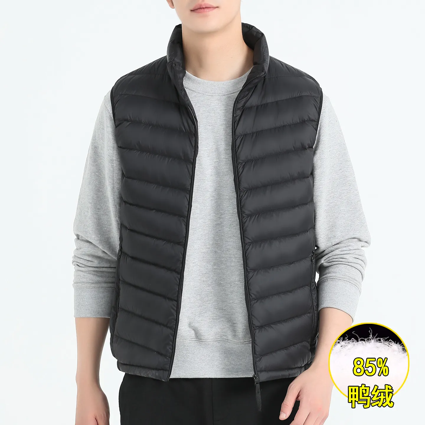 代发立领羽绒马甲男冬天保暖休闲轻薄纯色青年坎肩外套男装MJ2021