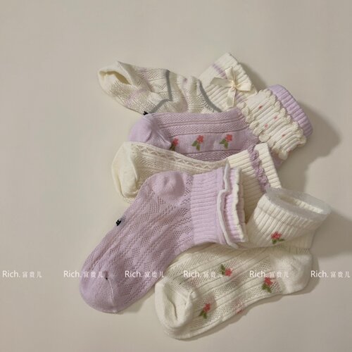 女童袜子夏季薄款吸汗透气网眼短袜儿童碎花公主风花边百搭袜