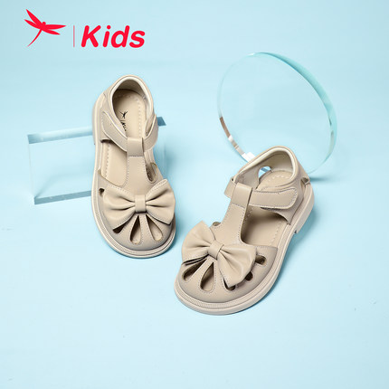 红蜻蜓女童鞋夏季新款包头凉鞋英伦复古简约蝴蝶结皮鞋子舒适