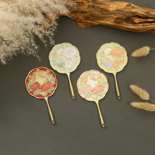 手持化妆镜 新款国风金属牡丹文创镜子旅游地方特色伴手礼随身镜