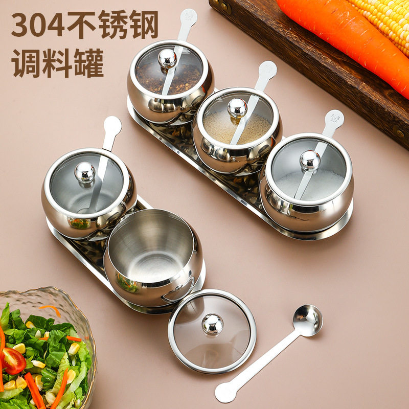 盐罐304不锈钢可视调料罐厨房调料瓶套装胡椒粉孜然调味罐调料盒