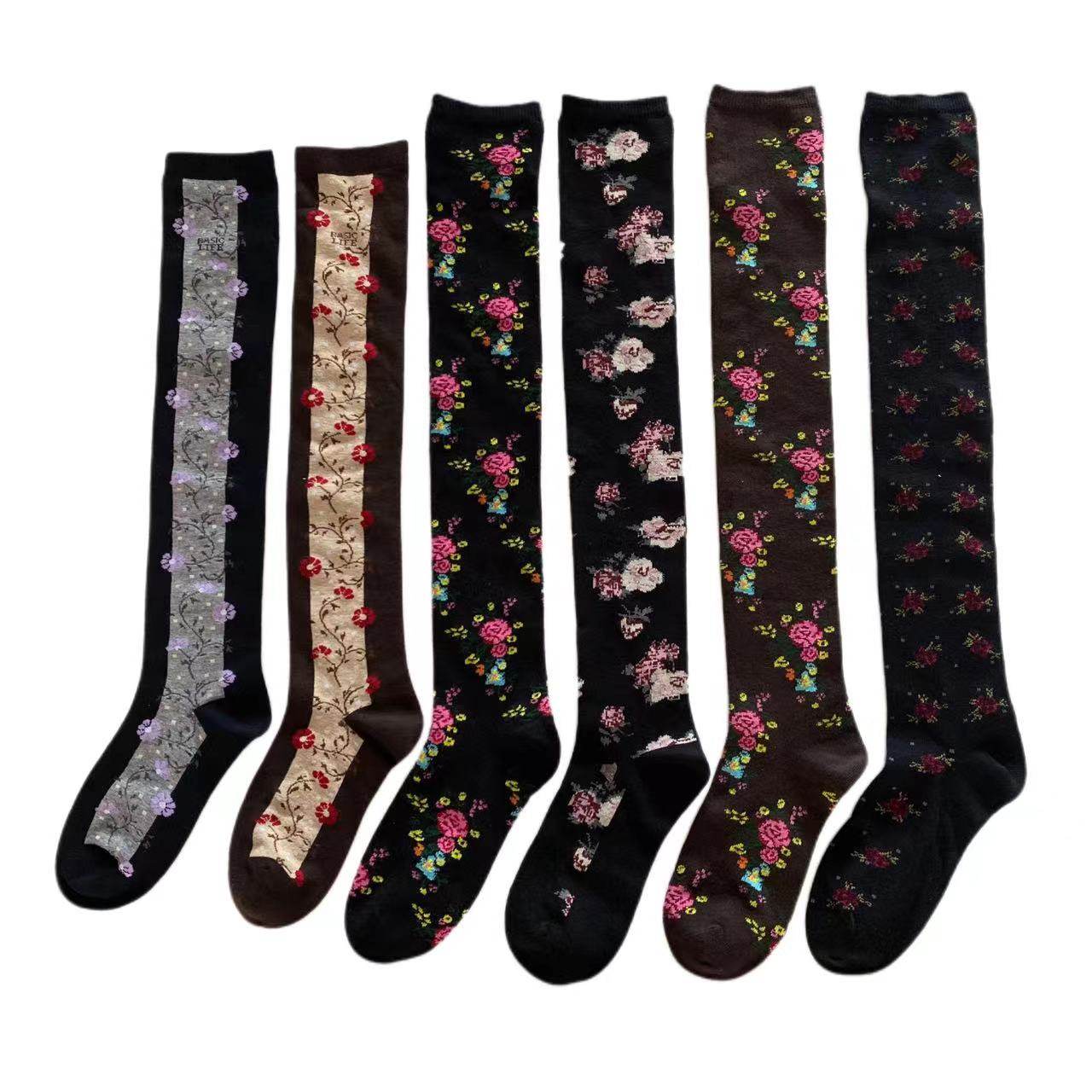 日系 纯棉复古小碎花长筒袜  及膝过膝盖高筒女袜~,女士内衣/男士内衣/家居服,长筒袜,淘宝优惠券,粉丝福利购,淘宝优惠卷