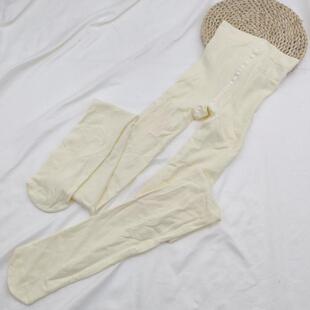 春秋纯棉连裤 袜女暖色连脚弹力浅米黄色纯色棉质打底袜子