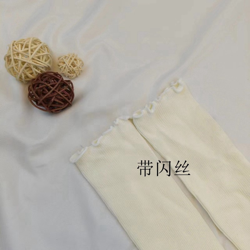 纯棉带闪丝竖条纹沟沟木耳边长筒女袜 不过膝盖洛丽塔花边高筒袜,女士内衣/男士内衣/家居服,中筒袜,淘宝优惠券,粉丝福利购,淘宝优惠卷