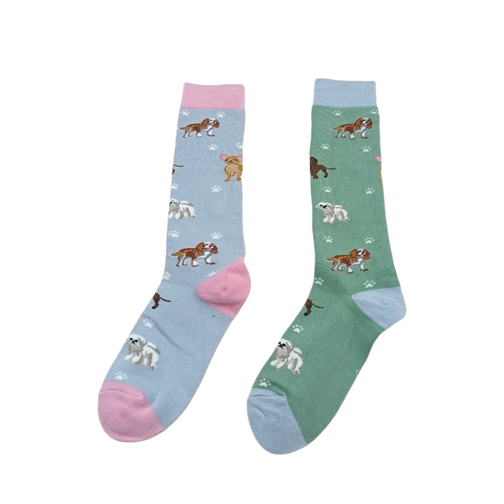 日单  浅色系可爱俏皮小狗图案宽袜口春秋款小腿袜,女士内衣/男士内衣/家居服,中筒袜,淘宝优惠券,粉丝福利购,淘宝优惠卷