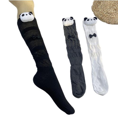 春季可爱小熊猫蝴蝶结堆堆长筒袜