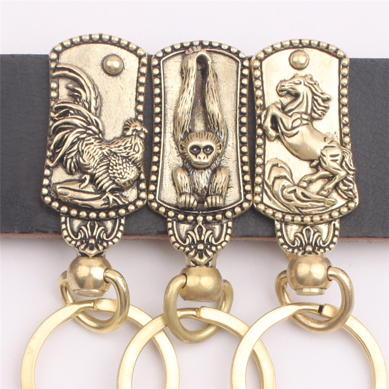 纯黄铜龙虎鸡马十二生肖属相挂皮带钥匙扣链箍介子裤钩子新品包邮