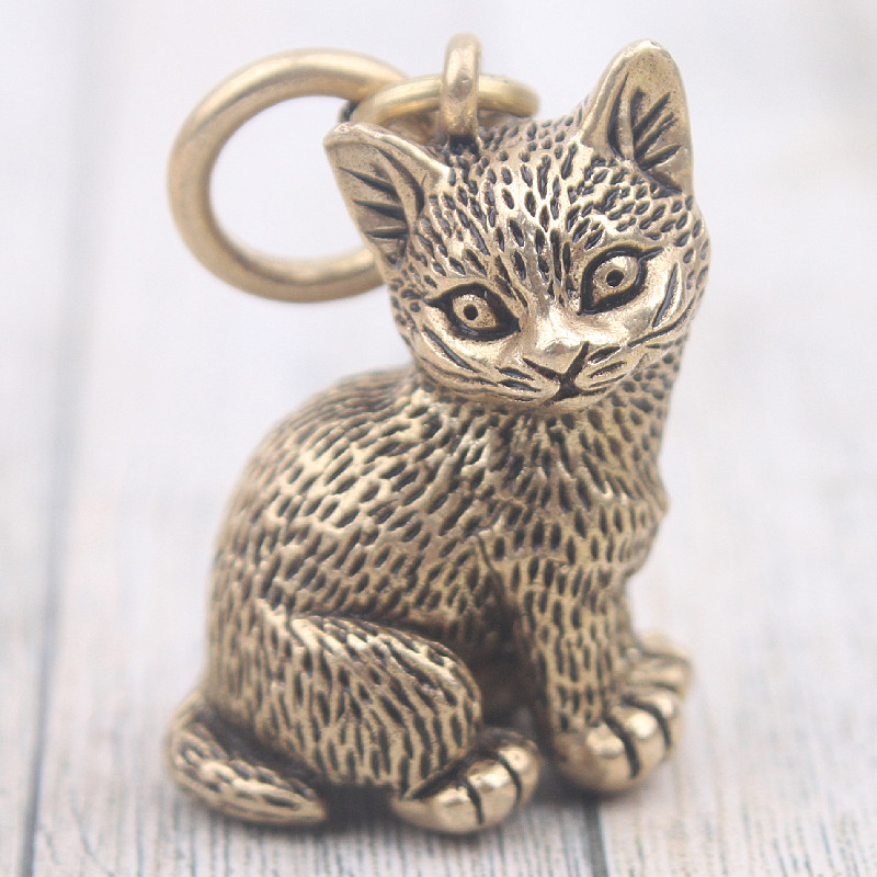 猫咪猫纯黄铜钥匙扣动物包包宠物挂件饰品男女礼物礼品包邮