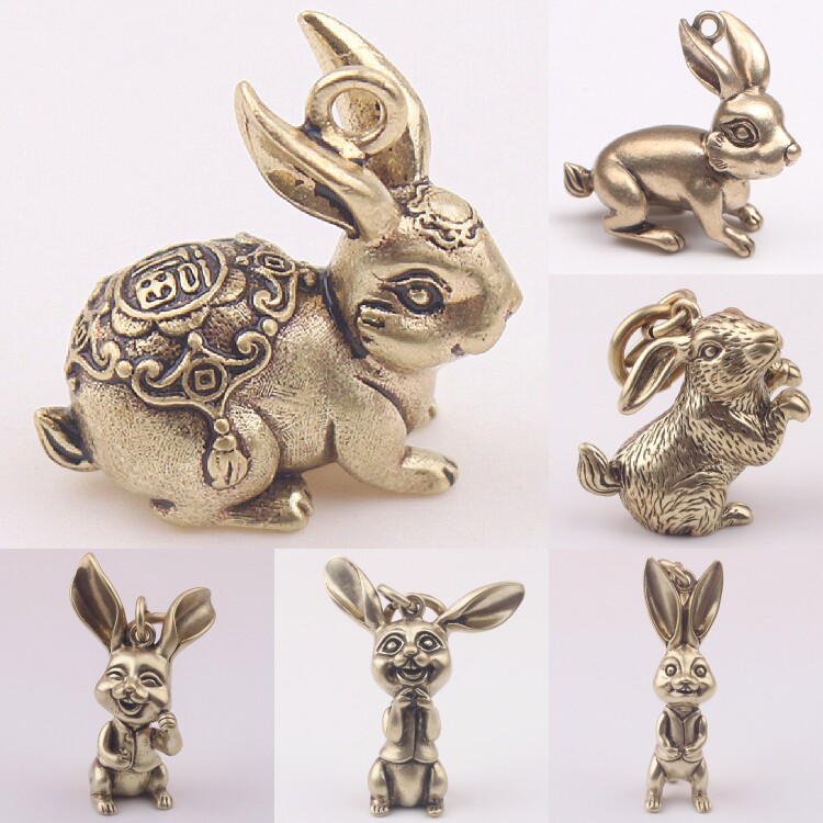 兔子生肖纯黄铜钥匙扣属相挂件儿童项链吊坠男女创意礼品热卖包邮